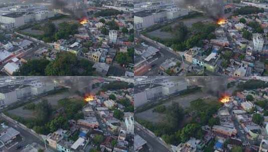 无人机俯瞰城市火灾高清在线视频素材下载
