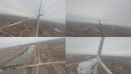 穿越机航拍乡野风力发电设备高清在线视频素材下载