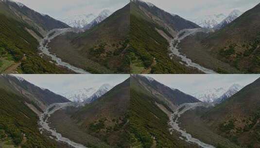 航拍四川甘孜贡嘎山贡嘎沟雪山河谷风光高清在线视频素材下载