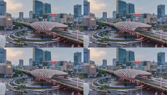 【延时】上海五角场车流日转夜高清在线视频素材下载