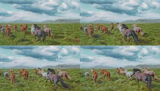 草原上奔跑的骏马高清在线视频素材下载