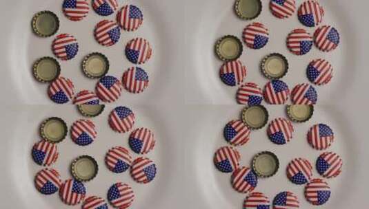 印有美国国旗的瓶盖旋转镜头-瓶盖高清在线视频素材下载