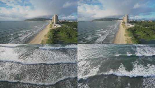 4K广东惠州海滩海浪自然风光沙滩航拍高清在线视频素材下载