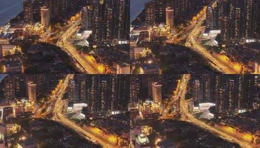 广州道路夜景航拍高清在线视频素材下载