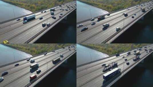 市区跨河公路桥高速公路鸟瞰图高清在线视频素材下载