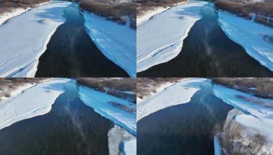 航拍呼伦贝尔河流湿地初春雪景高清在线视频素材下载