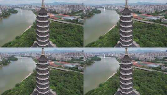 江西赣州翠浪塔地标建筑航拍高清在线视频素材下载