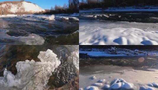 小河溪流雪景高清在线视频素材下载