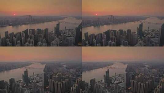 航拍长沙湘江城市夕阳风光高清在线视频素材下载