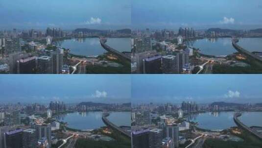 宝安前海海面城市倒影航拍高清在线视频素材下载