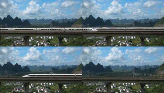 高铁穿行过桂林山水高清在线视频素材下载