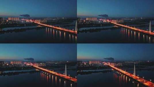 辽宁盘锦辽河盘锦大桥夜景城市航拍高清在线视频素材下载