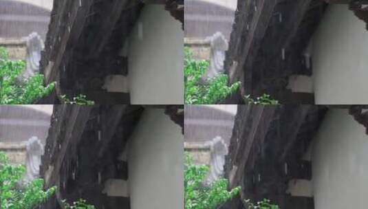 4K升格实拍在中式庭院内滴水的房檐高清在线视频素材下载