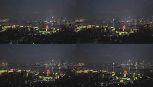 南昌滕王阁夜景航拍东湖区城市夜晚建筑风光高清在线视频素材下载