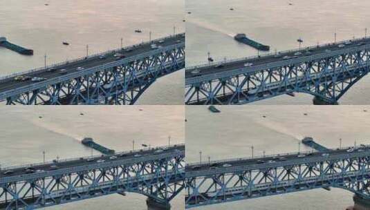 航拍南京地标南京长江大桥落日风光高清在线视频素材下载
