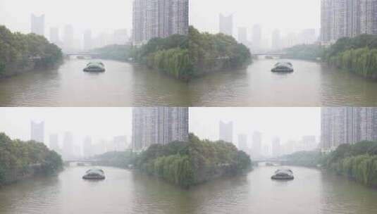 京杭大运河里的货船高清在线视频素材下载