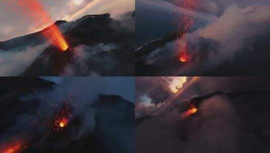 4K-飞越火山、近距离看火山口喷射岩浆高清在线视频素材下载