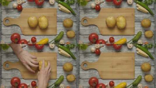 菜板上的土豆高清在线视频素材下载