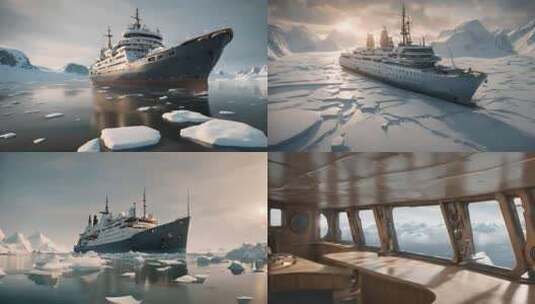 北极科考船 破冰船航行高清在线视频素材下载
