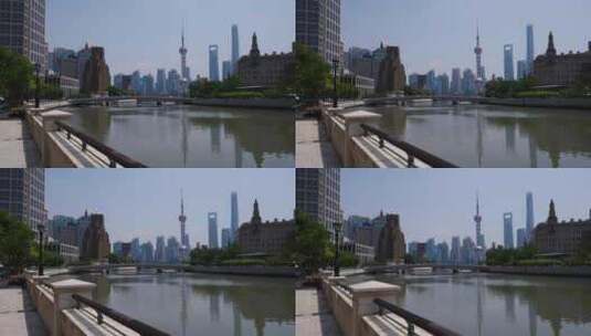 4K上海城市外滩乍浦路桥东方明珠空景100P高清在线视频素材下载
