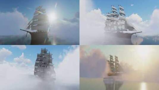 海上帆船雾气云端 扬帆起航 一帆风顺高清在线视频素材下载