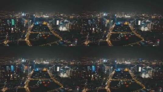 杭州钱江新城夜景大全景航拍高清在线视频素材下载