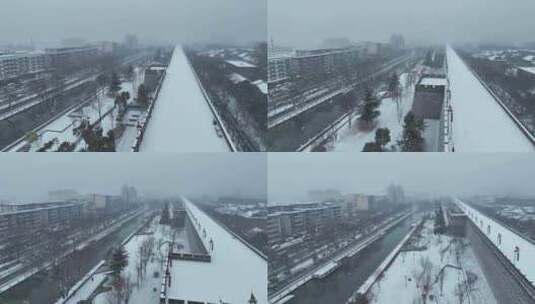 陕西省西安市正在下雪中的西安城墙城市景观高清在线视频素材下载