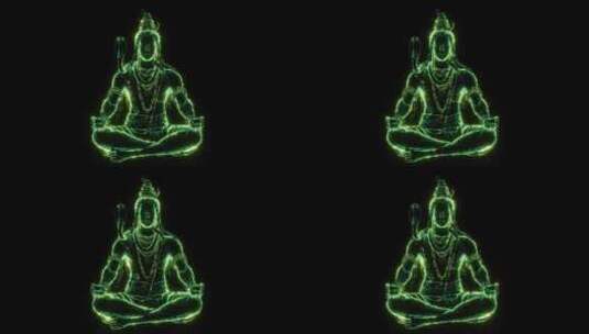 印度湿婆发光在黑暗中释放绿色能量3D瑜伽高清在线视频素材下载