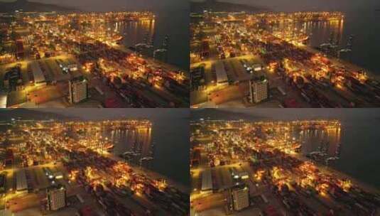 深圳盐田港码头港口夜景航拍高清在线视频素材下载