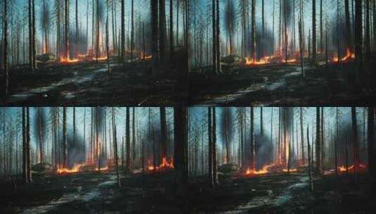森林大火后树木被烧毁高清在线视频素材下载