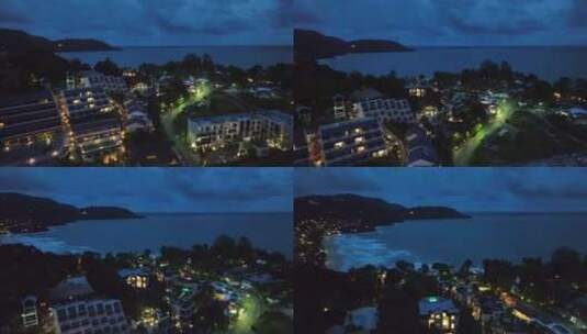 航拍泰国普吉岛卡塔海滩城市夜景风光高清在线视频素材下载