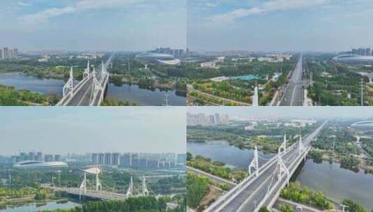 聊城市湖南路大桥航拍高清在线视频素材下载