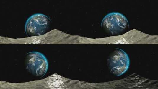 在旋转的月球表面移动，可以看到地球、空间高清在线视频素材下载