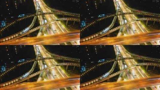 杭州钱塘新区钱塘快速路立交桥夜景车流延时高清在线视频素材下载