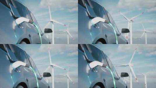新能源汽车在风力发电的背景下充电_4K高清在线视频素材下载