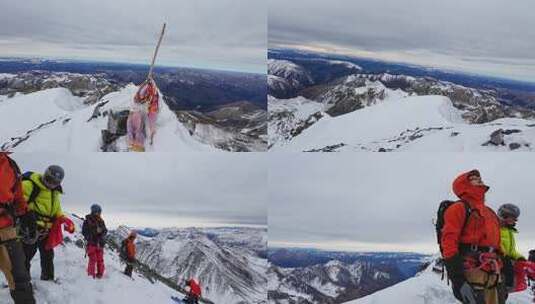 登顶四川岷山山脉雪宝顶雪山的登山者高清在线视频素材下载