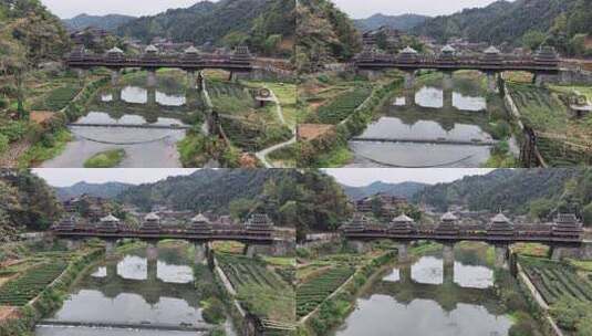 广西柳州三江程阳八寨风雨桥航拍高清在线视频素材下载