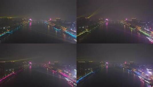 衡阳湘江两岸夜景航拍高清在线视频素材下载