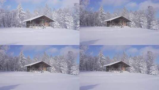 长白山雪岭木屋高清在线视频素材下载