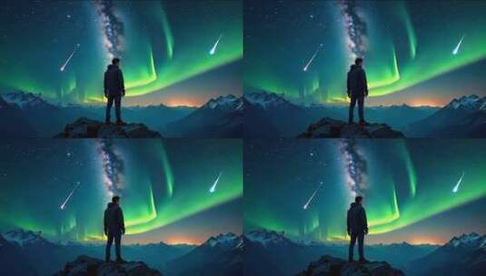 「有版权」一个人站在山顶仰望星空4K高清在线视频素材下载