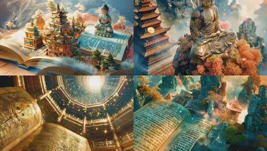 禅意古风 佛像菩萨经书 大气磅礴佛境文化高清在线视频素材下载