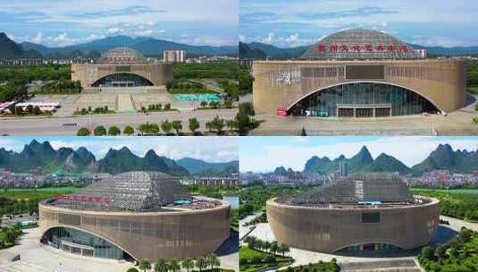 航拍贺州市文化艺术中心高清在线视频素材下载