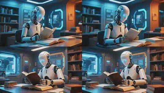 机器人阅读书籍素材高清在线视频素材下载