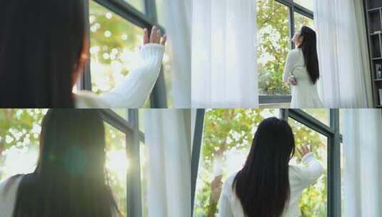 女子手指触摸阳光高清在线视频素材下载