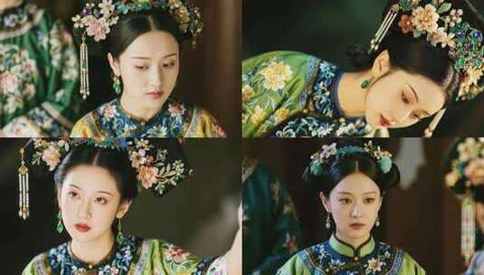 古装女子佩戴华丽头饰特写高清在线视频素材下载