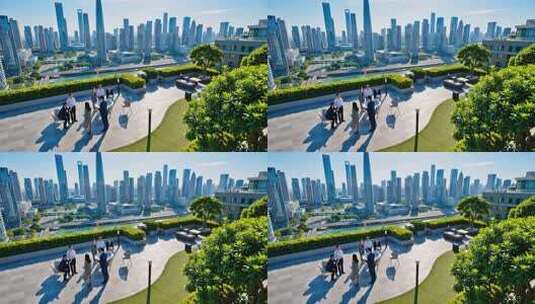 城市天台商务人士交流场景高清在线视频素材下载