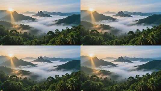 海南五指山热带雨林国家森林公园日出云海高清在线视频素材下载