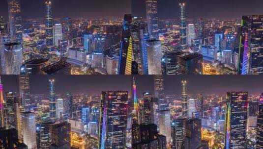 广州_珠江新城夜景_CBD地标建筑航拍延时4K高清在线视频素材下载