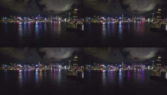 香港维多利亚港夜景航拍灯光海岸高楼高清在线视频素材下载