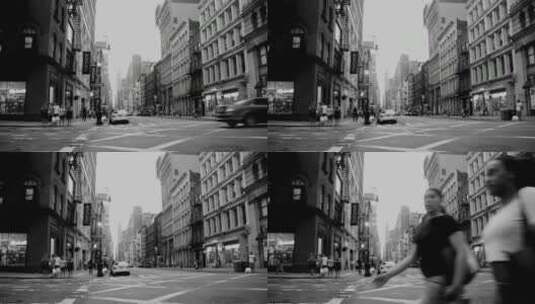 黑白镜头下的繁华街景高清在线视频素材下载